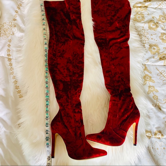 Red thigh high boots 5 inch heels - Picture 3 of 5
